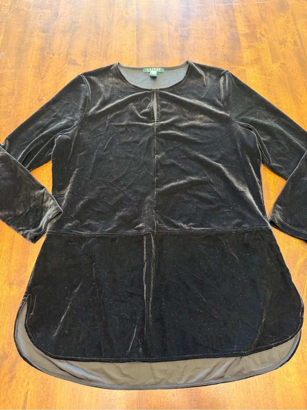 Lauren Ralph Lauren Green Label Black Velvet Long-Sleeve Tunic Jacket L Keyhole